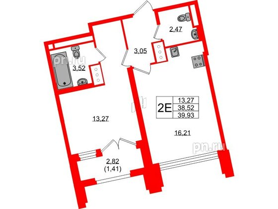 Квартира в ЖК Цивилизация на Неве, 1 комнатная, 39.93 м², 22 этаж