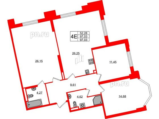 Квартира в ЖК Цивилизация на Неве, 3 комнатная, 97.03 м², 2 этаж