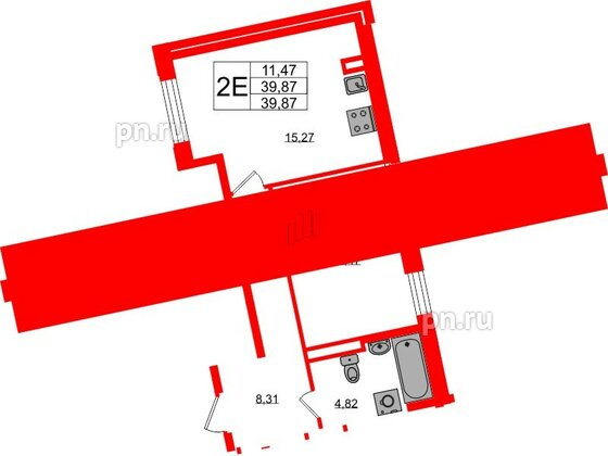 Квартира в ЖК Цивилизация на Неве, 1 комнатная, 39.87 м², 2 этаж