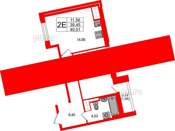 Квартира в ЖК Цивилизация на Неве, 1 комнатная, 40.51 м², 10 этаж