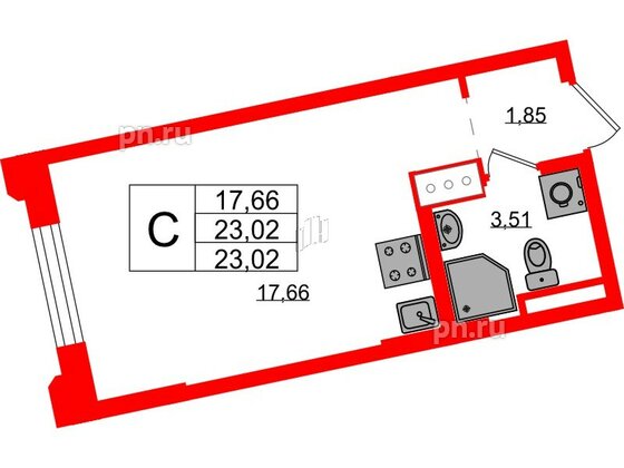 Квартира в ЖК Цивилизация на Неве, студия, 23.02 м², 3 этаж