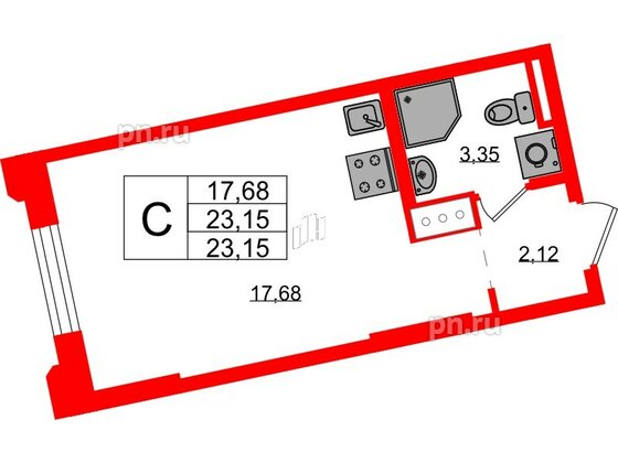 Квартира в ЖК Цивилизация на Неве, студия, 23.15 м², 3 этаж