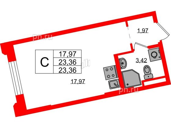 Квартира в ЖК Цивилизация на Неве, студия, 23.36 м², 2 этаж