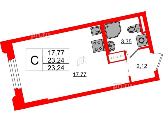 Квартира в ЖК Цивилизация на Неве, студия, 23.24 м², 3 этаж