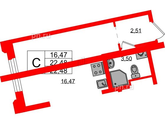 Квартира в ЖК Цивилизация на Неве, студия, 22.48 м², 2 этаж