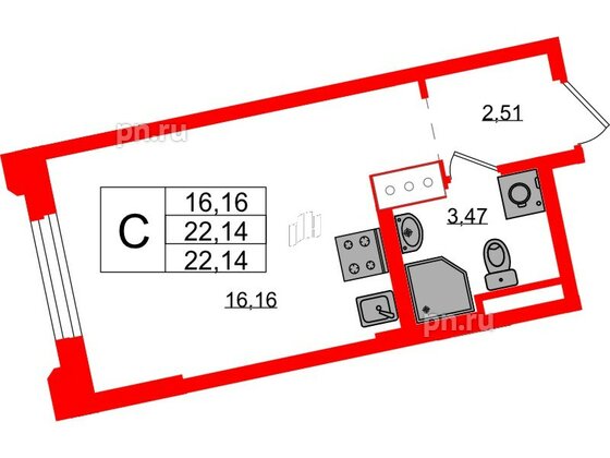 Квартира в ЖК Цивилизация на Неве, студия, 22.14 м², 3 этаж