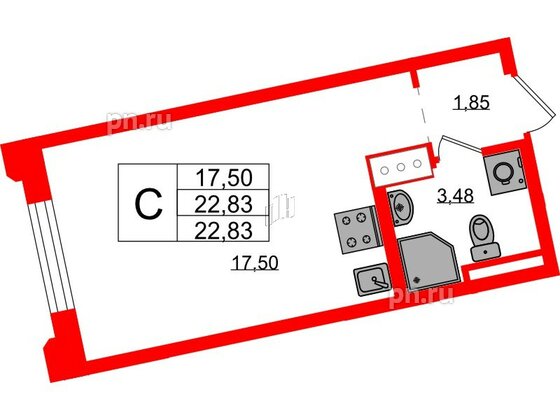 Квартира в ЖК Цивилизация на Неве, студия, 22.83 м², 3 этаж