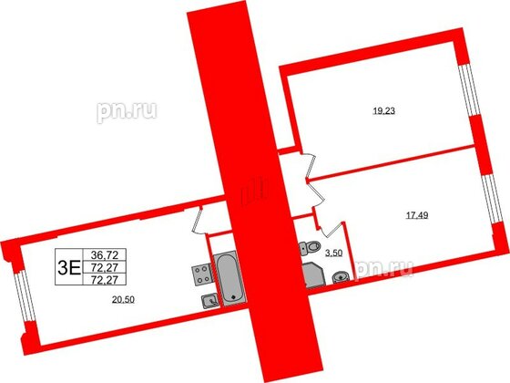 Квартира в ЖК Цивилизация на Неве, 2 комнатная, 72.27 м², 2 этаж