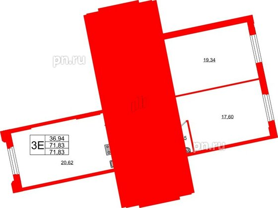 Квартира в ЖК Цивилизация на Неве, 2 комнатная, 71.83 м², 3 этаж