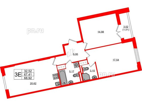 Квартира в ЖК Цивилизация на Неве, 2 комнатная, 68.92 м², 8 этаж