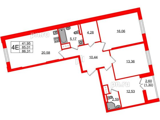 Квартира в ЖК Цивилизация на Неве, 3 комнатная, 86.31 м², 12 этаж