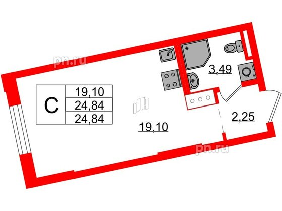 Квартира в ЖК Цивилизация на Неве, студия, 24.84 м², 4 этаж