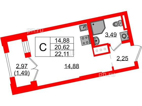 Квартира в ЖК Цивилизация на Неве, студия, 22.11 м², 7 этаж