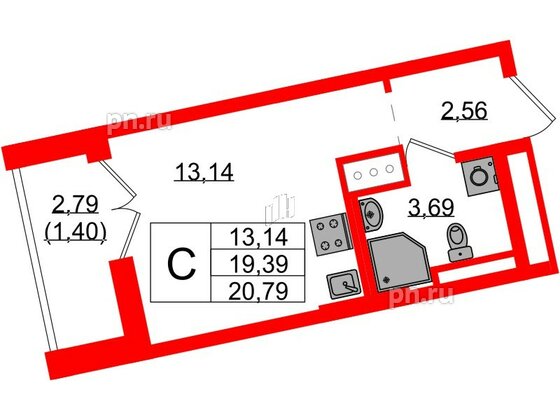 Квартира в ЖК Цивилизация на Неве, студия, 20.79 м², 13 этаж