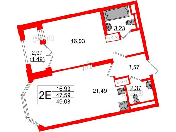 Квартира в ЖК Цивилизация на Неве, 1 комнатная, 49.08 м², 6 этаж