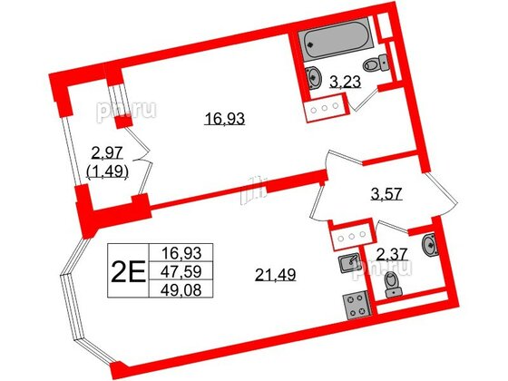 Квартира в ЖК Цивилизация на Неве, 1 комнатная, 49.08 м², 7 этаж