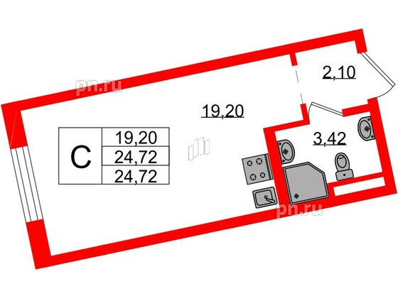 Квартира в ЖК Цивилизация на Неве, студия, 24.72 м², 2 этаж