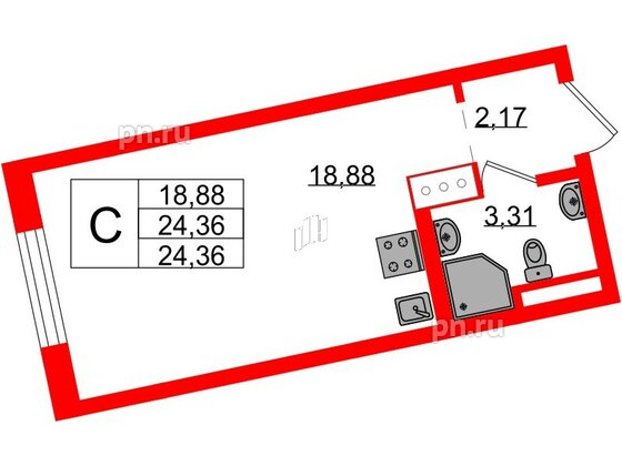 Квартира в ЖК Цивилизация на Неве, студия, 24.36 м², 3 этаж