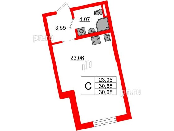 Квартира в ЖК Цивилизация на Неве, студия, 30.68 м², 2 этаж