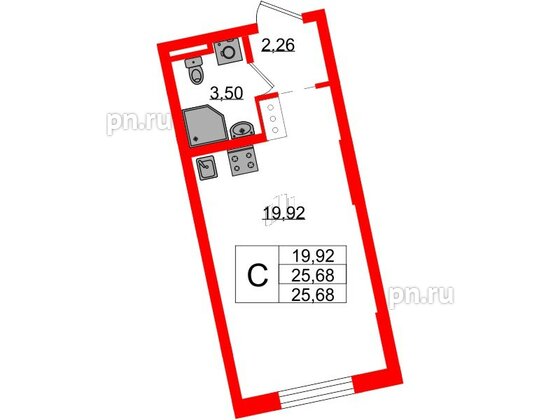 Квартира в ЖК Цивилизация на Неве, студия, 25.68 м², 3 этаж