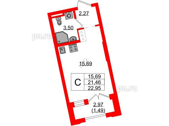 Квартира в ЖК Цивилизация на Неве, студия, 22.95 м², 12 этаж