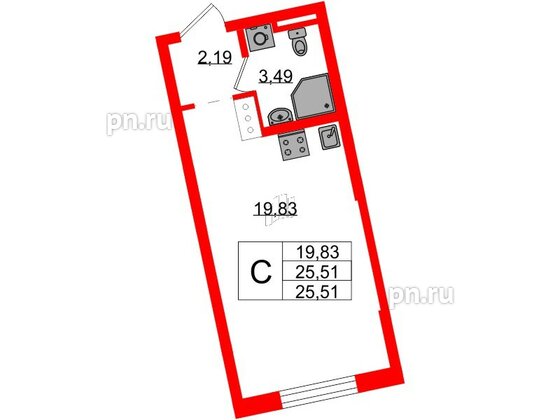 Квартира в ЖК Цивилизация на Неве, студия, 25.51 м², 3 этаж