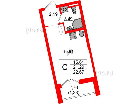 Квартира в ЖК Цивилизация на Неве, студия, 22.67 м², 12 этаж