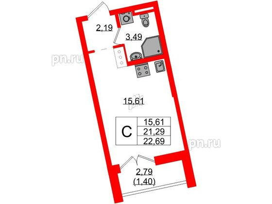 Квартира в ЖК Цивилизация на Неве, студия, 22.69 м², 13 этаж