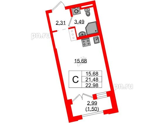 Квартира в ЖК Цивилизация на Неве, студия, 22.98 м², 7 этаж