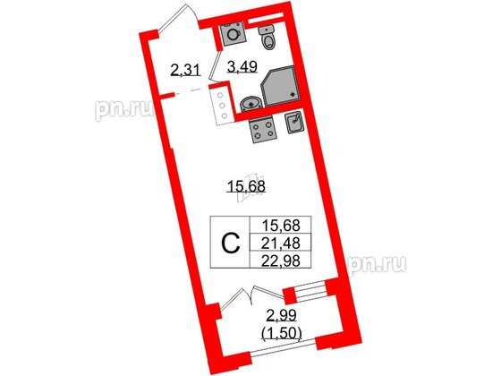 Квартира в ЖК Цивилизация на Неве, студия, 22.98 м², 13 этаж