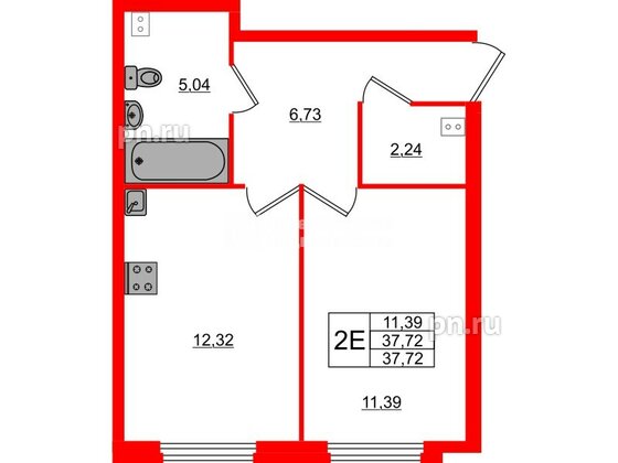 Квартира в ЖК «Дубровка. Park», 1 комнатная, 37.72 м², 1 этаж