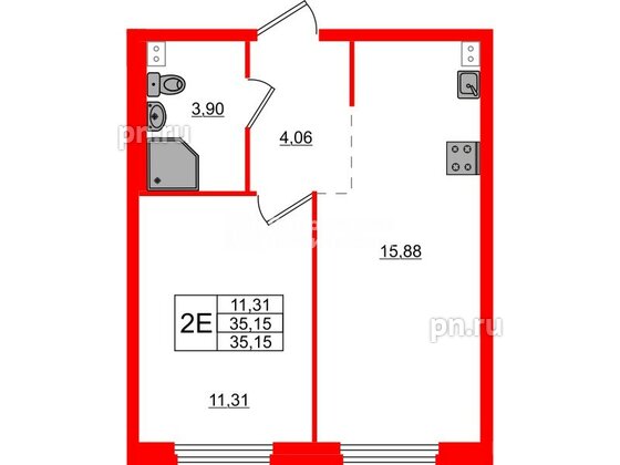 Квартира в ЖК «Дубровка. Park», 1 комнатная, 35.15 м², 1 этаж