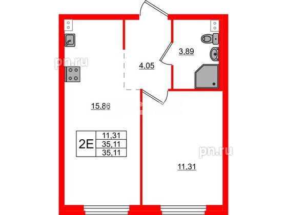 Квартира в ЖК «Дубровка. Park», 1 комнатная, 35.11 м², 1 этаж