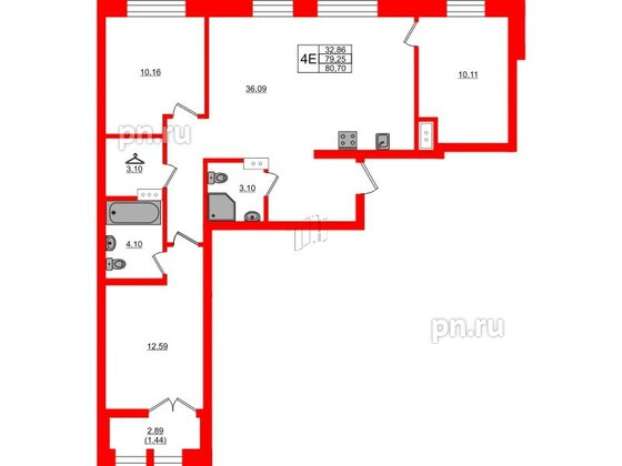 Квартира в ЖК NEWПИТЕР, 3 комнатная, 80.7 м², 3 этаж