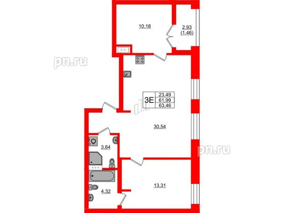 Квартира в ЖК NEWПИТЕР, 2 комнатная, 63.46 м², 5 этаж