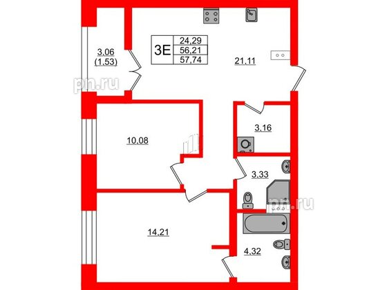 Квартира в ЖК NEWПИТЕР, 2 комнатная, 57.74 м², 5 этаж