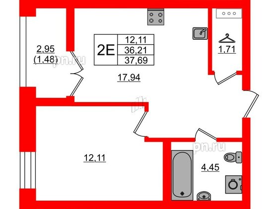 Квартира в ЖК NEWПИТЕР, 1 комнатная, 37.69 м², 3 этаж