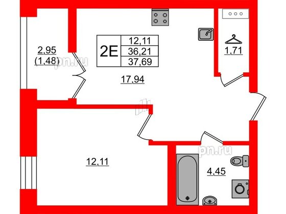 Квартира в ЖК NEWПИТЕР, 1 комнатная, 37.69 м², 7 этаж