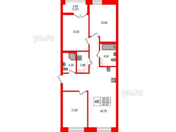 Квартира в ЖК NEWПИТЕР, 3 комнатная, 81.67 м², 3 этаж