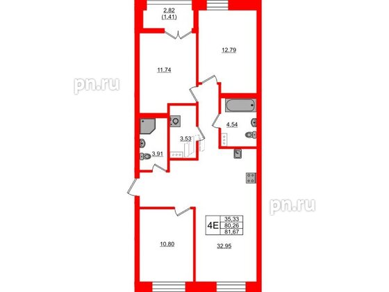 Квартира в ЖК NEWПИТЕР, 3 комнатная, 81.67 м², 3 этаж