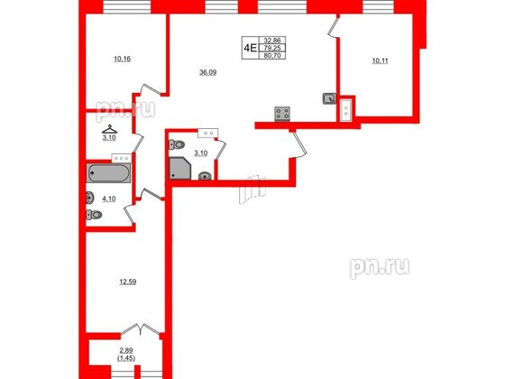 Квартира в ЖК NEWПИТЕР, 3 комнатная, 80.7 м², 5 этаж