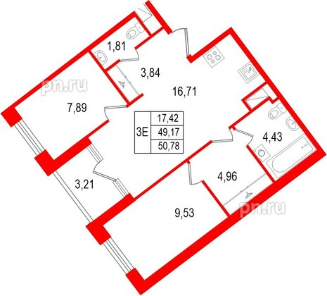 Квартира в ЖК «Нигилист», 2 комнатная, 49.17 м², 10 этаж