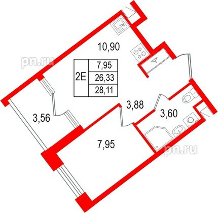 Квартира в ЖК «Нигилист», 1 комнатная, 26.33 м², 8 этаж
