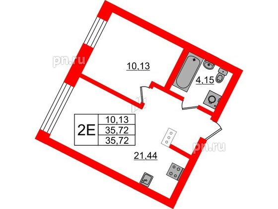 Квартира в ЖК NEWПИТЕР, 1 комнатная, 35.72 м², 7 этаж