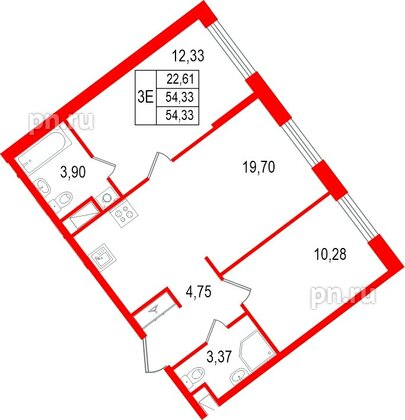 Квартира в ЖК «Нигилист», 2 комнатная, 54.33 м², 2 этаж