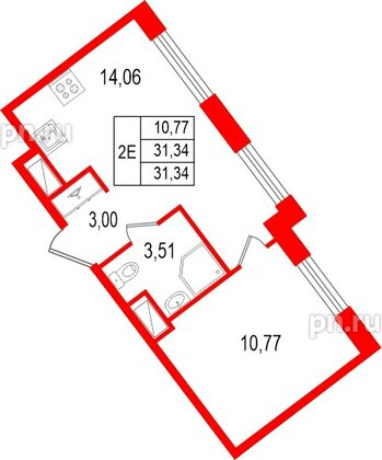 Квартира в ЖК «Нигилист», 1 комнатная, 31.34 м², 8 этаж