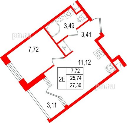 Квартира в ЖК «Нигилист», 1 комнатная, 25.74 м², 3 этаж