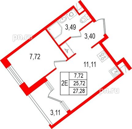 Квартира в ЖК «Нигилист», 1 комнатная, 25.72 м², 8 этаж