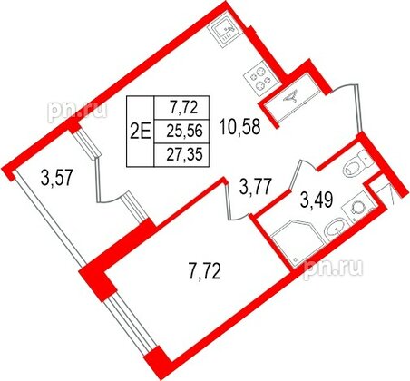 Квартира в ЖК «Нигилист», 1 комнатная, 25.56 м², 8 этаж