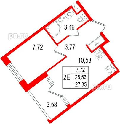 Квартира в ЖК «Нигилист», 1 комнатная, 25.56 м², 6 этаж